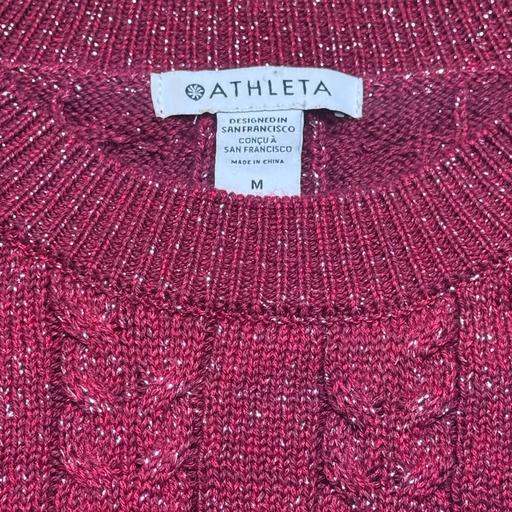 Athleta Crossroads Crew Sweater size M 984562 Decadent Red Metallic